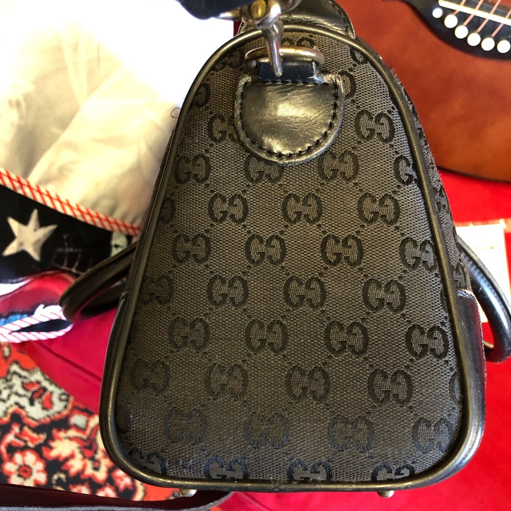 Vintage Gucci Boston Bag black with Signature G and Stripes 70s - Picture 2 of 7